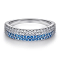 925 silver stackable ring with four rows of pave-set white and blue zircons - TL-246