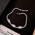 Elegantes Silberarmband mit funkelnden rosa quadratischen Steinen und Zirkonia-Akzenten - Stil 63# / Silber-Rosa