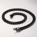 Hip hop punk style black Cuban link chain necklace with sparkling zircon clasp detail - 65cm / Black With Rhinestones