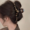 Pince à cheveux ambre marron motif tortue pour chignon élégant avec finition brillante chic - Style écaille de tortue décor perlé