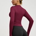 Slim fit burgundy long sleeve yoga jacket and black leggings for high-intensity fitness - S / Berry Red