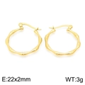 Gold bamboo-style hoop earrings in stainless steel, size 22x2mm, minimalist design - Earrings / Gold