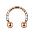 U-shaped rose gold 16G surgical steel hoop with sparkling white zircon inlays - 1.2x6x3x3mm / Rose Gold