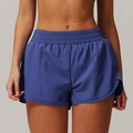 Short de sport bleu foncé pour femme avec doublure double épaisseur et taille élastique - Violet Marbré