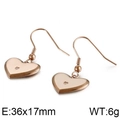 Boucles d'oreilles cœur en or rose avec cristaux et crochets simples, 36x17mm - Boucles d'Oreilles Or Rose