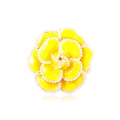 Broche camélia jaune avec pétales en émail et bordure en perles blanches style luxe - Jaune vif avec bord perlé Camélia