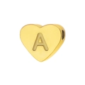 Detailed view of a gold plated stainless steel heart bead with engraved letter A - Letter A