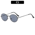 Classic C1 black metal oval retro sunglasses with dark grey polarized lenses - Black Frame Grey Lens