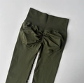 High-waisted scrunch butt yoga leggings in dark olive green featuring a ribbed waistband - Army Green
