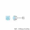 Pendientes de plata S925 con piedras preciosas azul claro redondas facetadas de 7mm - Plata 925/Circonita Azul Claro / Estilo de 7MM