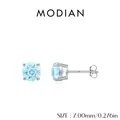 S925 sterling silver stud earrings with 7mm light blue round faceted gemstones - 925 Silver/Light Blue Zirconia / 7MM Style