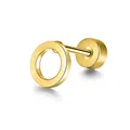 Minimalist gold stainless steel geometric hollow circle ear stud with screw back - Circle & Round Plate Style / 1 Piece / Gold