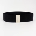 Detail of 5cm black elastic waist belt with silver rectangular buckle for women - Black Silver