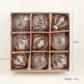 9-piece champagne gold Christmas ball ornament set with glitter patterns in a 24cm gift box - Champagne Gold 8cm 9Pcs