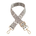 Adjustable wide woven bag strap with grey and white geometric patterns and gold clips - A14 Grey