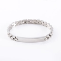 Poliertes silbernes Edelstahl-ID-Armband mit flacher Panzerkette und blanker Plakette - Stahlfarbe