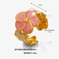 Anillo de flor en esmalte rosa y blanco de acero inoxidable dorado y ajustable - Estilo Flor Rosa