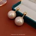 Minimalist gold-plated drop earrings featuring large cream pearls and polished gold studs - Silver Pin Earrings - Gold (Gold Plated)