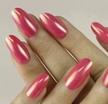 Pink champagne almond fake nails with metallic pearl chrome finish for women - Champagne Pearl Chrome (CW142)