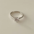 Adjustable silver ring featuring a sparkling six-claw set round clear zircon stone - Classic Six-Prong Round Clear Stone Style (MY31464)