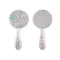 Spazzola rotonda con paillettes arcobaleno scintillanti e manico trasparente - Blu (Specchio a Mano)