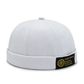 White cotton Miki Hat docker cap with black woven label and gold circular logo - White (Woven Label)