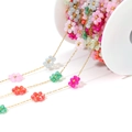 Cadena de acero dorado con cuentas de flores de cristal de colores para bisutería DIY - Cadena de Oro 0.8mm/Flor Multicolor 9mm