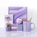 Purple tulip ceramic mug gift set with bath accessories in a marble texture box - Purple Set - Ceramic Mug + Wood Lid
