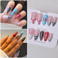 Detail showing mixed star patterns and animal prints on semi-handmade almond fake nails - Wy-023 / 10 Pieces In Xs Size