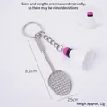 Mini silver badminton racket keychain with white shuttlecock and pink base ornament - White Shuttlecock (Rose Red Head) + Racket