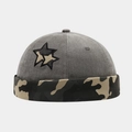 Retro Camo Dockermütze mit Sternstickerei und grauer Denim-Stofftextur für Herren - Verstellbar / Grau