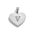 Polished stainless steel heart pendant with engraved letter V for DIY jewelry making - Letter V / Steel