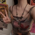 Ethno-Keramikkette mit bunten Perlen und Blumenanhänger im Retro-Zen-Stil für Damen - Blumenzweig lange Halskette X4347