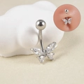 Silver butterfly belly button ring with sparkling zircon stones and curved barbell - 1.6*10mm / Simple Clear Zircon Spreading Butterfly (D)