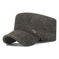 Heren winterpet van donkerbruin wol tweed met metalen decoratieplaatje voor buiten - Verstelbaar / koffiekleur