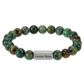 Customized volcanic stone beaded bracelet with engraved stainless steel name plate - African Pine Stone Style