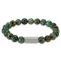 Personalisiertes Vulkanstein-Perlenarmband mit graviertem Namensschild aus Edelstahl - Afrikanischer Kieferstein-Stil