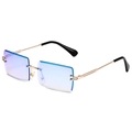 Frameless rectangular sunglasses with gold metal frame and gradient blue-purple lenses - Gold Frame Blue Mirror