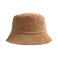 Close-up of brown corduroy bucket hat showing fine texture and reinforced brim stitching - Khaki