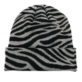Zebra pattern knit beanie hat in black and grey with a stylish cuffed edge - M (56-58cm) / Zebra Grey