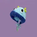 Cute blue knit monster hat with big eyes and yellow horns for winter warmth - One Size / Little Deer Blue