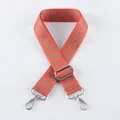 Detail of adjustable woven canvas strap with orange and grey geometric fishbone pattern - J44-A16-Orange Brown Herringbone