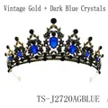 Antique KC gold bridal crown with dark blue crystals and black rhinestones - Antique KC Gold + Blue Rhinestone