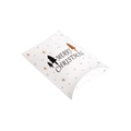 Witte kussencadeaudoos met goud-zwarte kerstbomen en Merry Christmas tekst - Drie Kerstbomen / 14*10*2.8cm