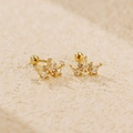S925 silver crown stud earrings in gold finish with sparkling zircon and screw back - 925 Silver / Gold