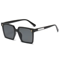 Square black oversized sunglasses with dark lenses and gold metal studs decoration - Black Frame Black Grey Lens