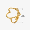 Golden adjustable heart ring with hammered texture and open band design, 1.7cm diameter - Gold Ring 039