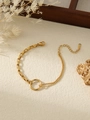 Detail of 18k gold plated stainless steel bracelet with mixed chain links and ring - Asymmetric Spliced Ring Chain (ZHB1149 Gold)