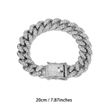 Silver Cuban link bracelet 13mm with iced-out rhinestones and 20cm length specification - 20cm / Silver