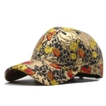 Macro detail of high-quality hip hop baseball cap with gold metallic floral embroidery - One Size / Gold (Yellow Floral)